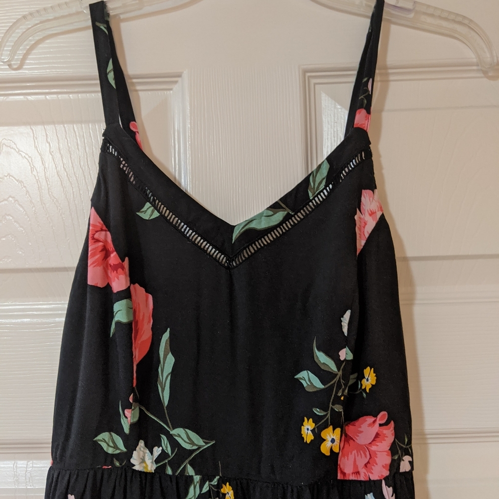 Old Navy Black Floral Sundress Small Midi